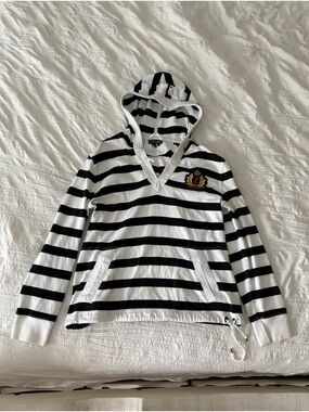 Lauren Ralph Lauren Black and White Striped Hooded Sweater